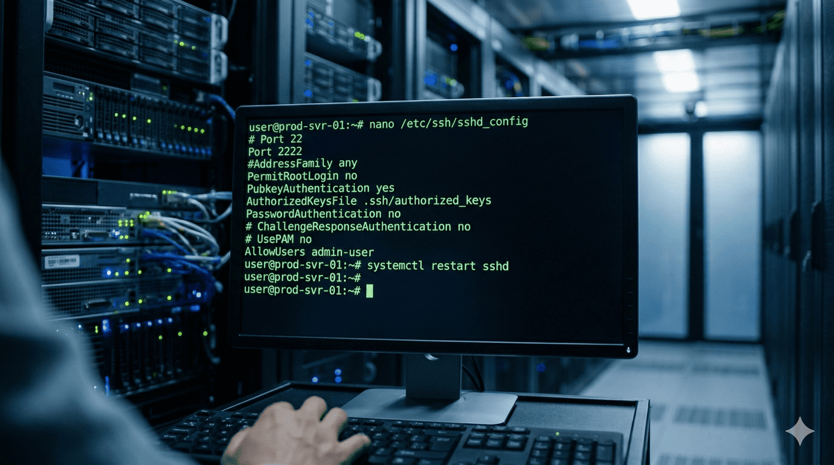 Terminal Linux mostrando configuración del puerto SSH