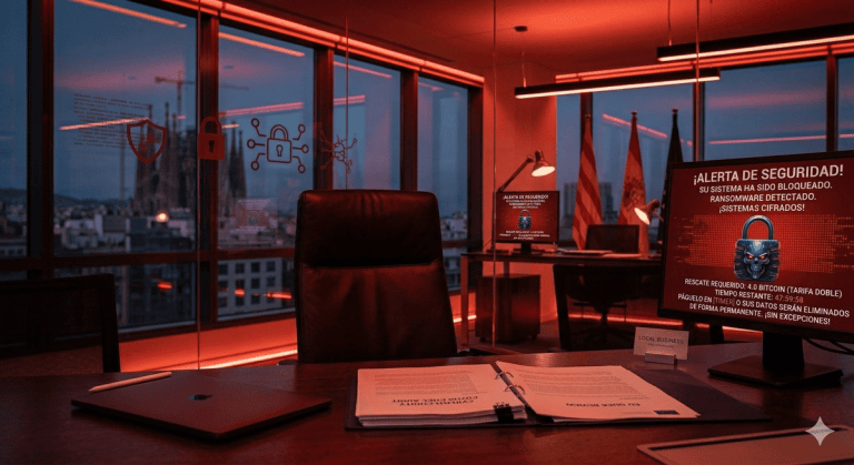 Pantalla de ataque ransomware en ordenador de empresa española