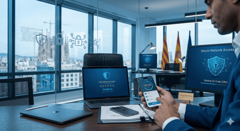 Empleado usando autenticación multifactor en empresa