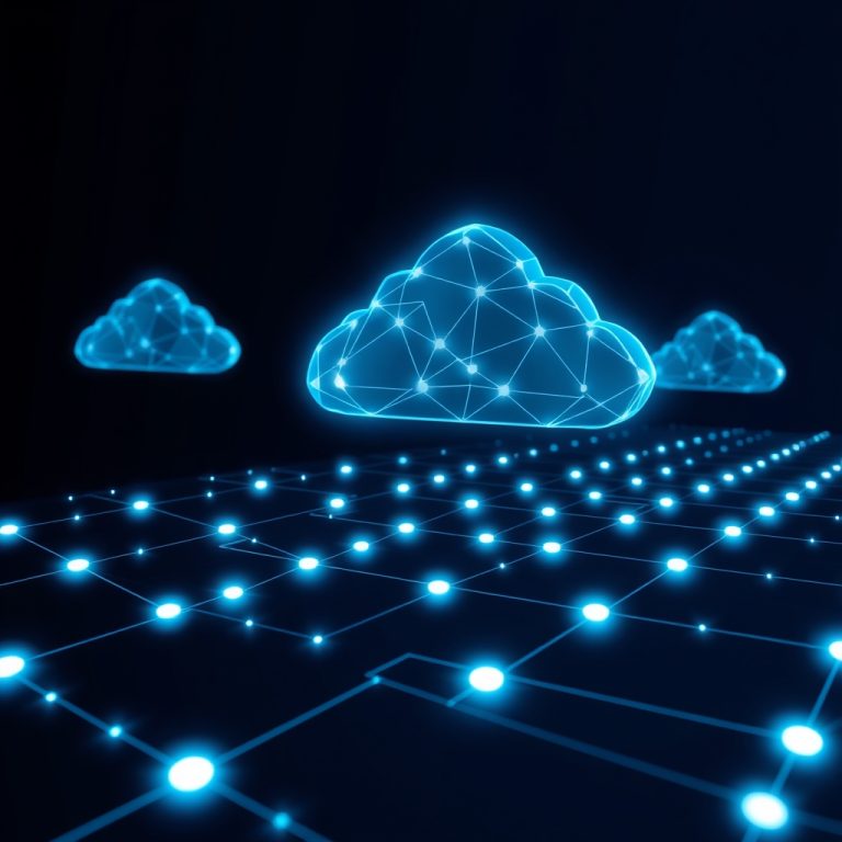 Esquema abstracto de copias de seguridad en la nube para pymes con nodos de datos interconectados