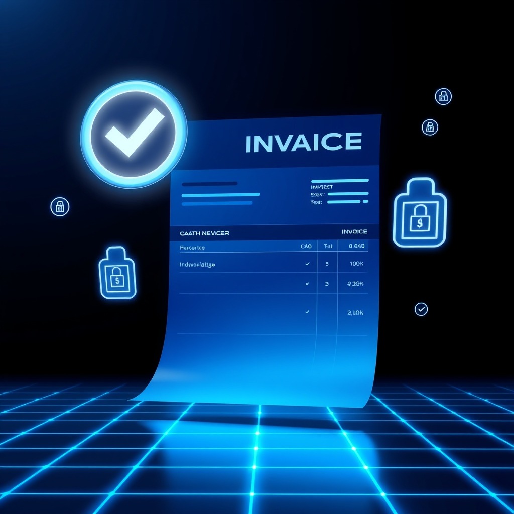 Esquema digital de facturación verificada con iconos de seguridad, representando verifactu para autónomos