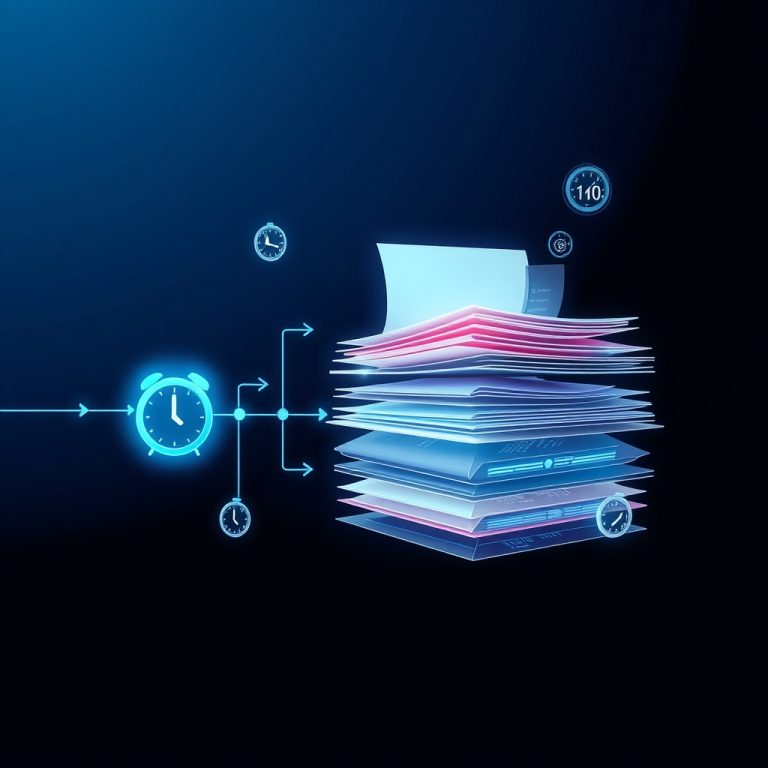 Diagrama conceptual sobre retención legal de datos en empresa con carpetas digitales y líneas de tiempo