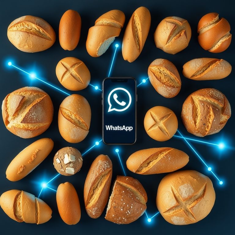 Agente WhatsApp para obrador gestionando pedidos de hostelería con líneas digitales sobre fondo azul oscuro